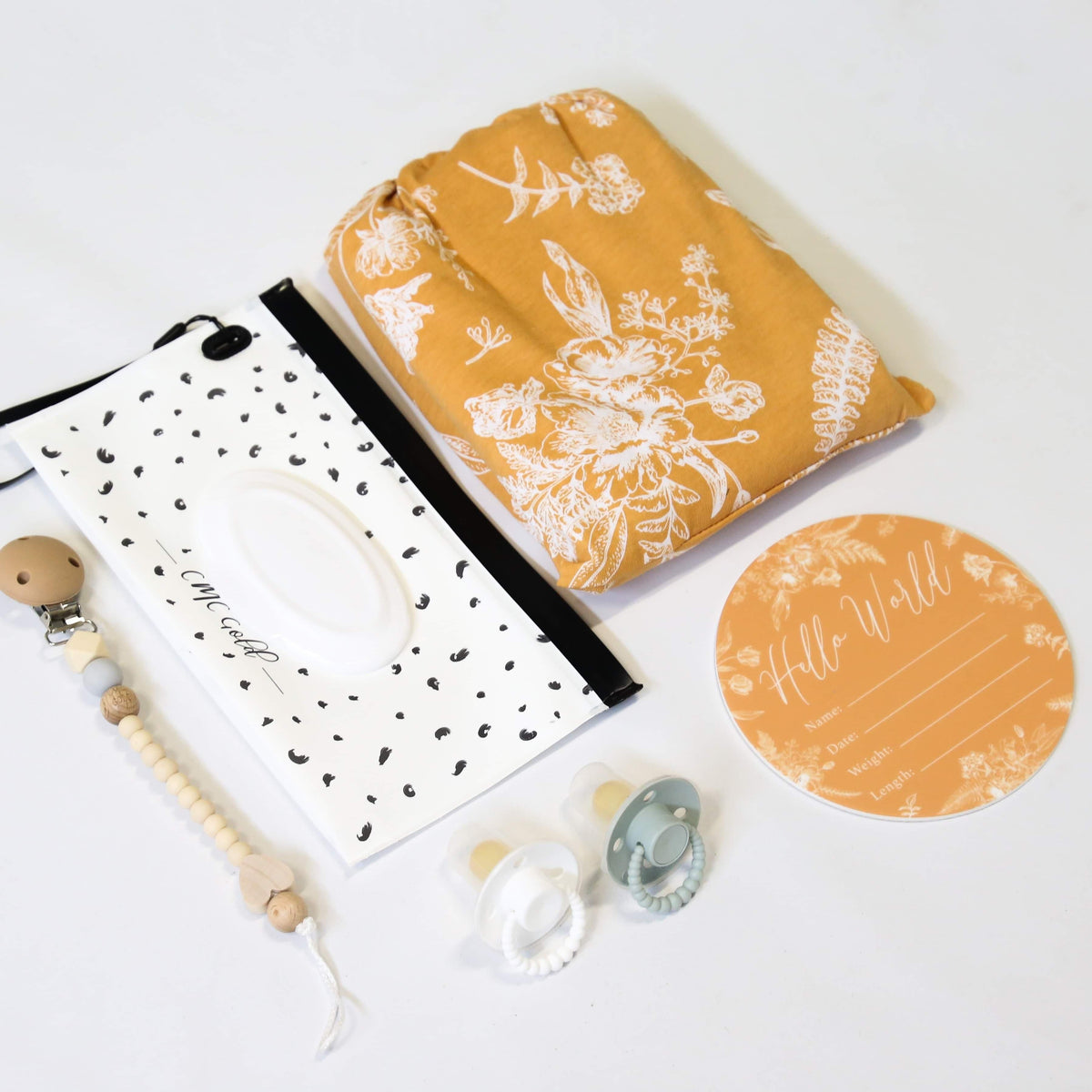 CMC GOLD -  Birth Bundle Golden Floral Swaddle Set