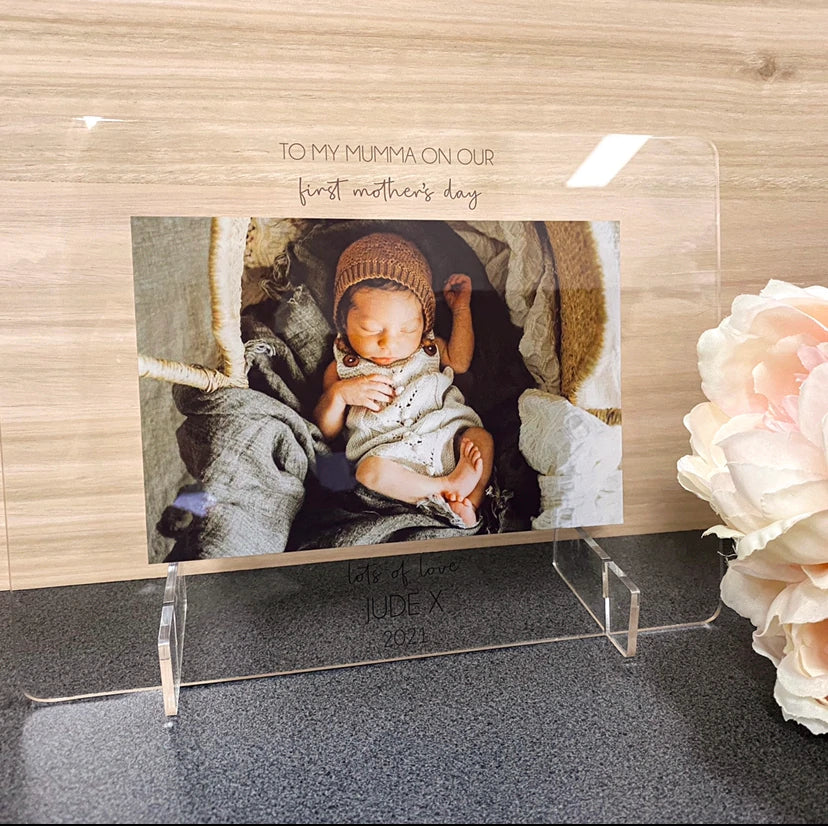 CMC GOLD - Transparent Printed Photo Frame - First Mother's Day (Acrylic Legs)