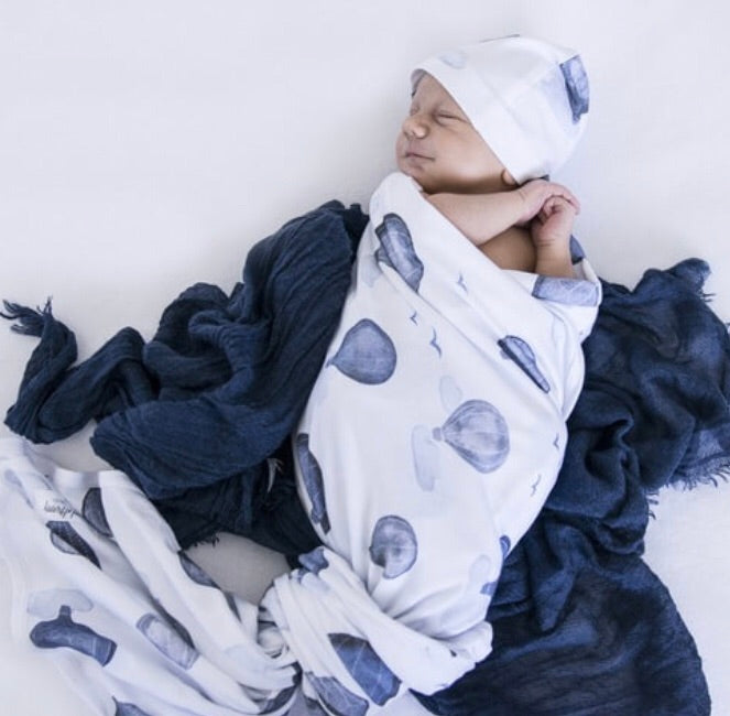 Snuggle Hunny Kids - Organic Baby Jersey Wrap & Beanie Set | Cloud Chaser