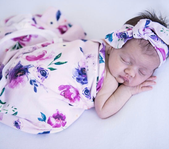 Snuggle Hunny Kids - Floral Kiss Baby Jersey Wrap & Topknot Set