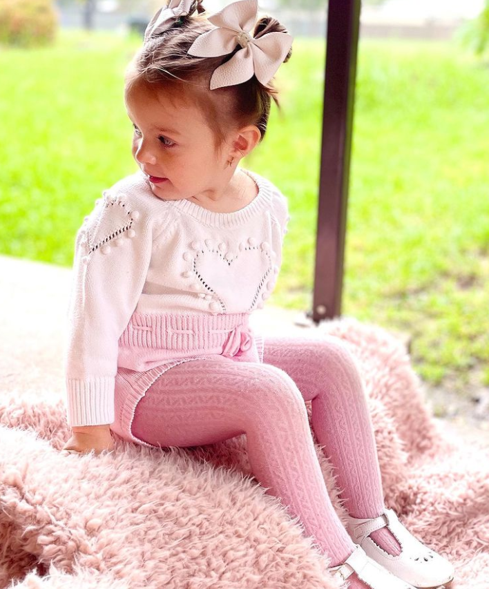 Heart Knit Romper | Pink