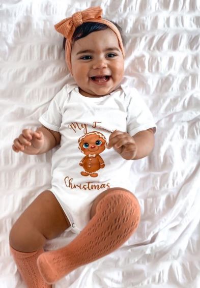 MLW By Design - My First Christmas Gingerbread Bodysuit | White or Black