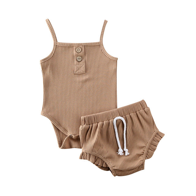 Aurin Ribbed Bloomer Set | Brown
