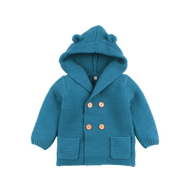 Bear Hooded Cardigan | Teal