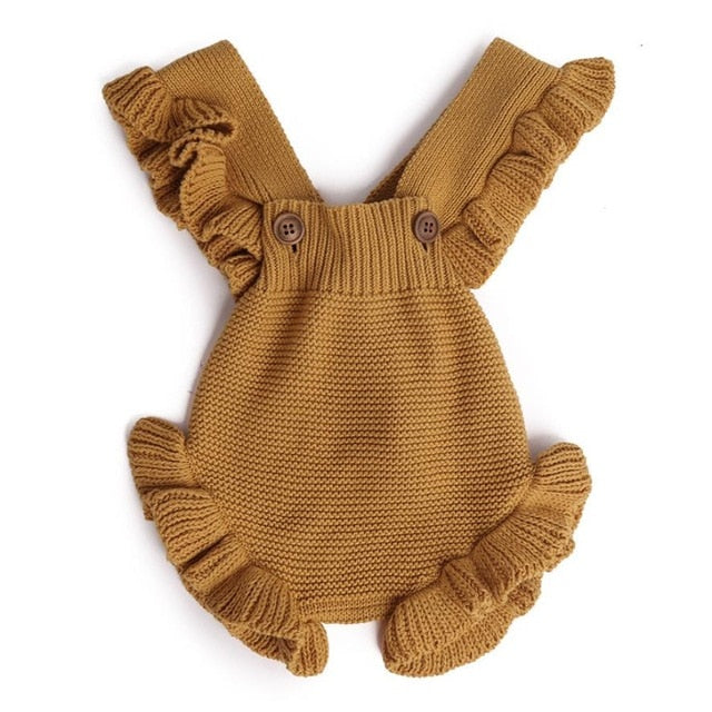 Knit Ruffled Romper | Mustard