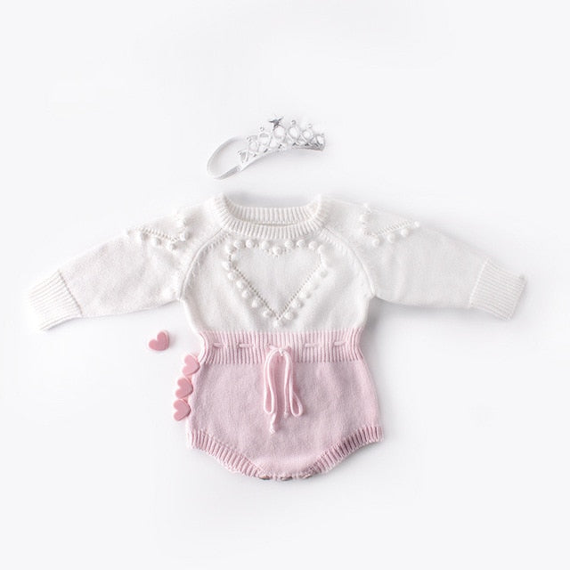 Heart Knit Romper | Pink