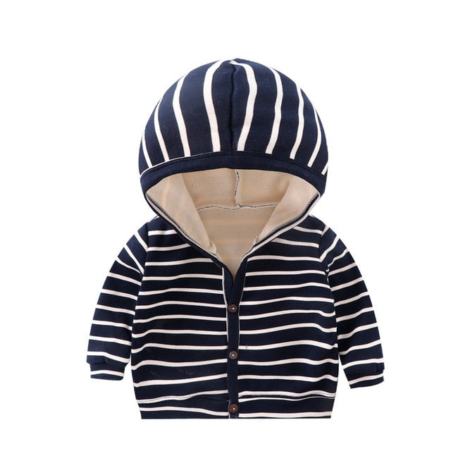 Stripey Hooded Jacket | Navy