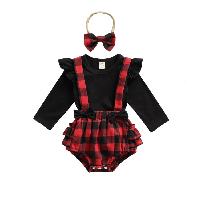 Plaid Ruffle Romper Set | Red