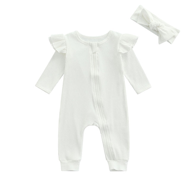 Ribbed Flutter Romper | White