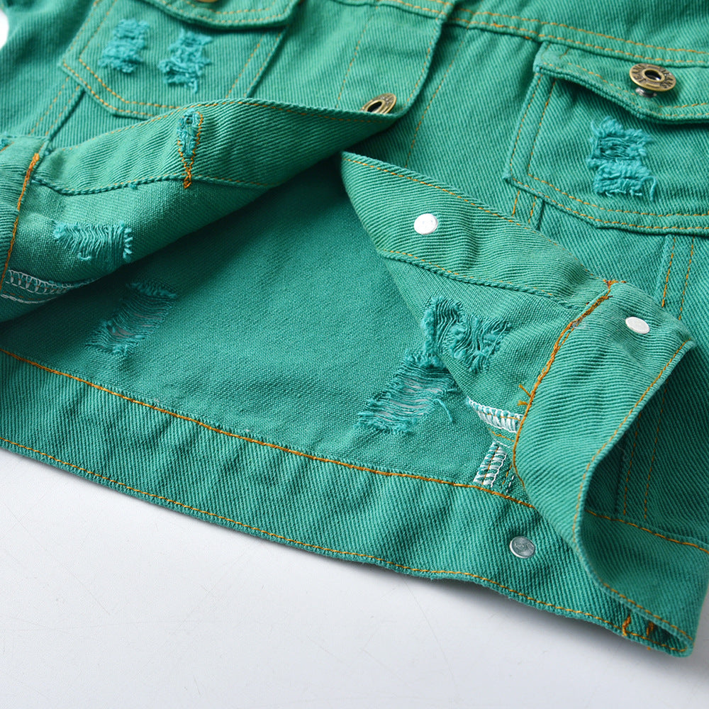 Distressed Denim Jacket | Green