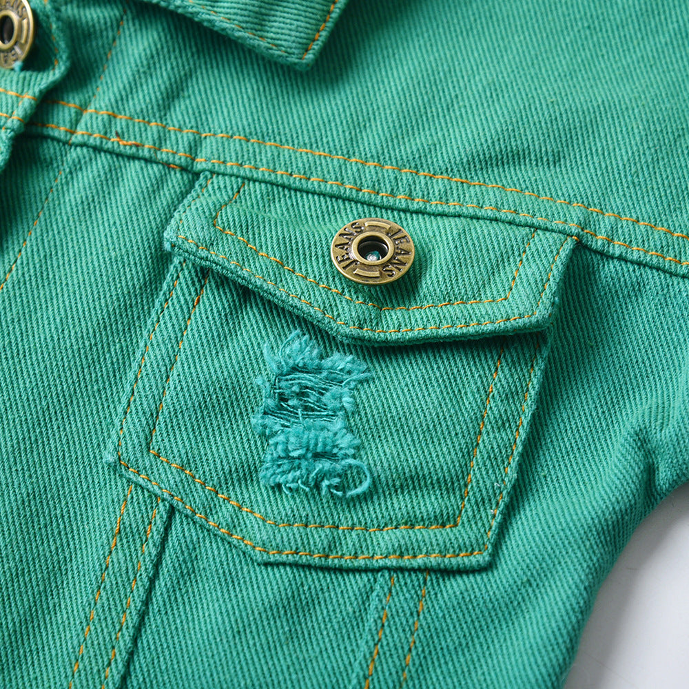 Distressed Denim Jacket | Green