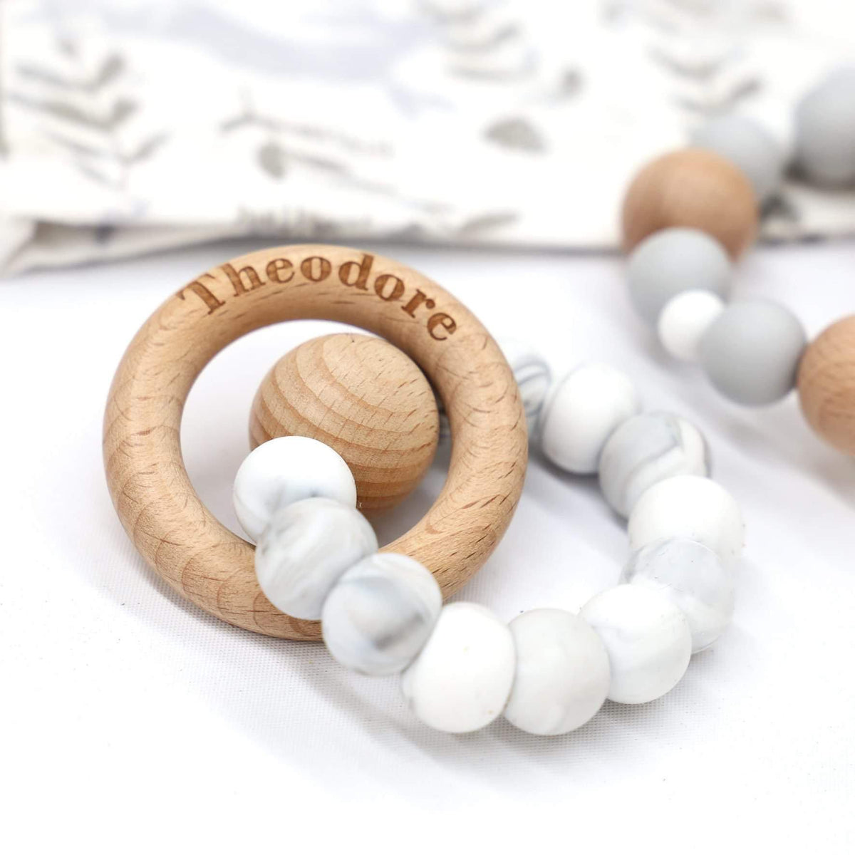 CMC GOLD - Silicone Teether with Personalised Beechwood Ring